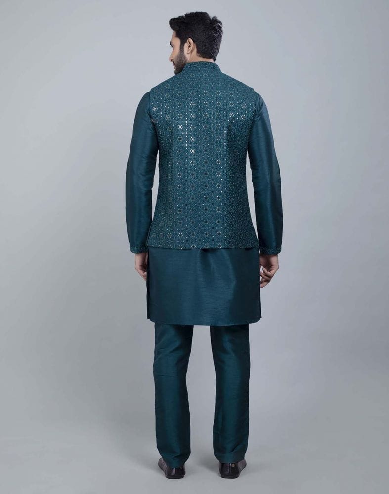 Rama Green Fabulous Sequence Work Kurta Jacket Set