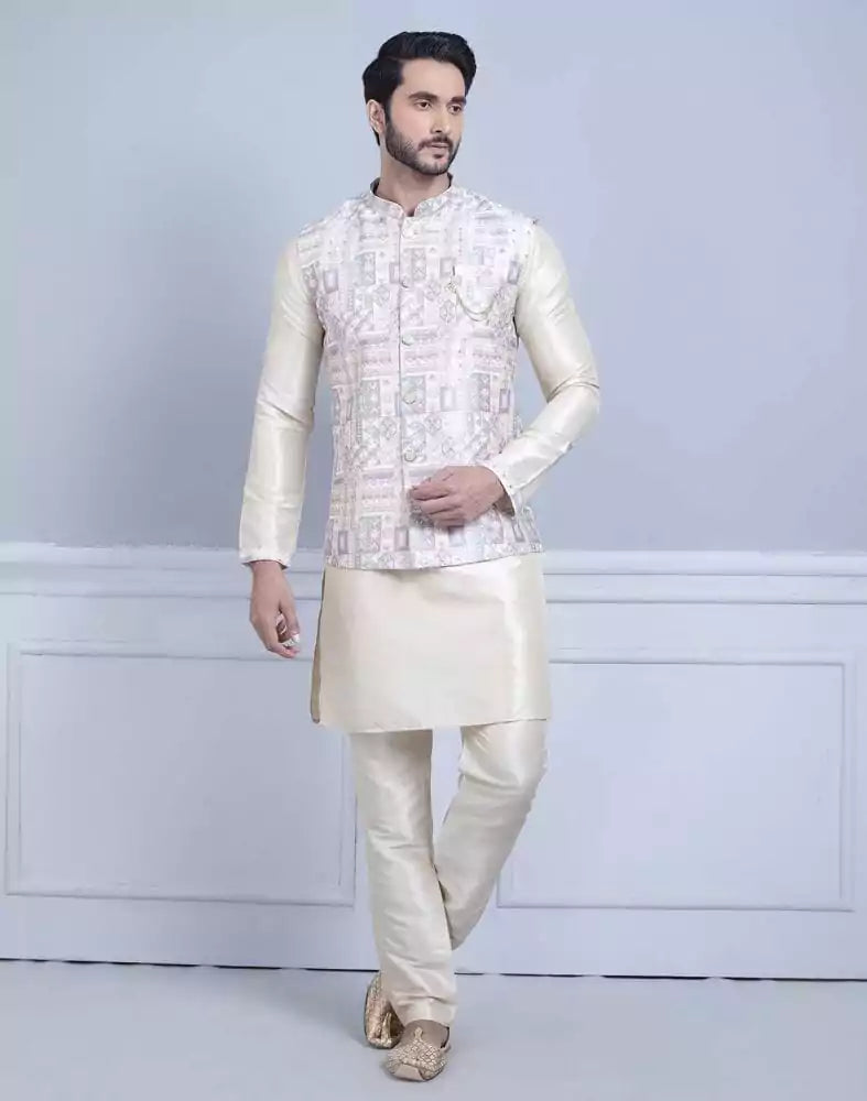 Brocade With Gold Zari Work Kurta Jacket Set