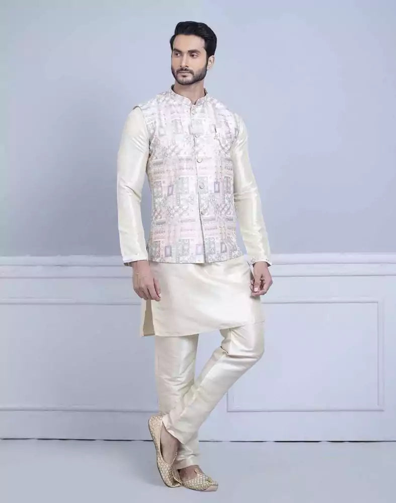 Brocade With Gold Zari Work Kurta Jacket Set