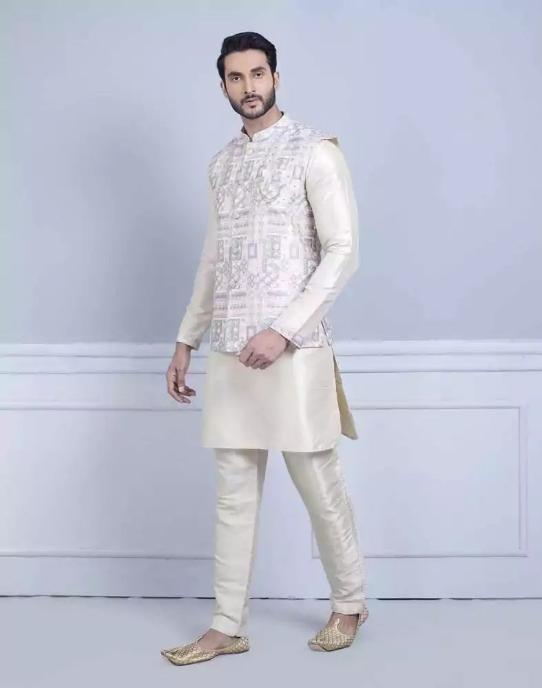 Brocade With Gold Zari Work Kurta Jacket Set