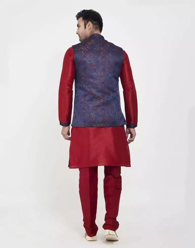 Blue Jacquard Cross Pattern Kurta Set