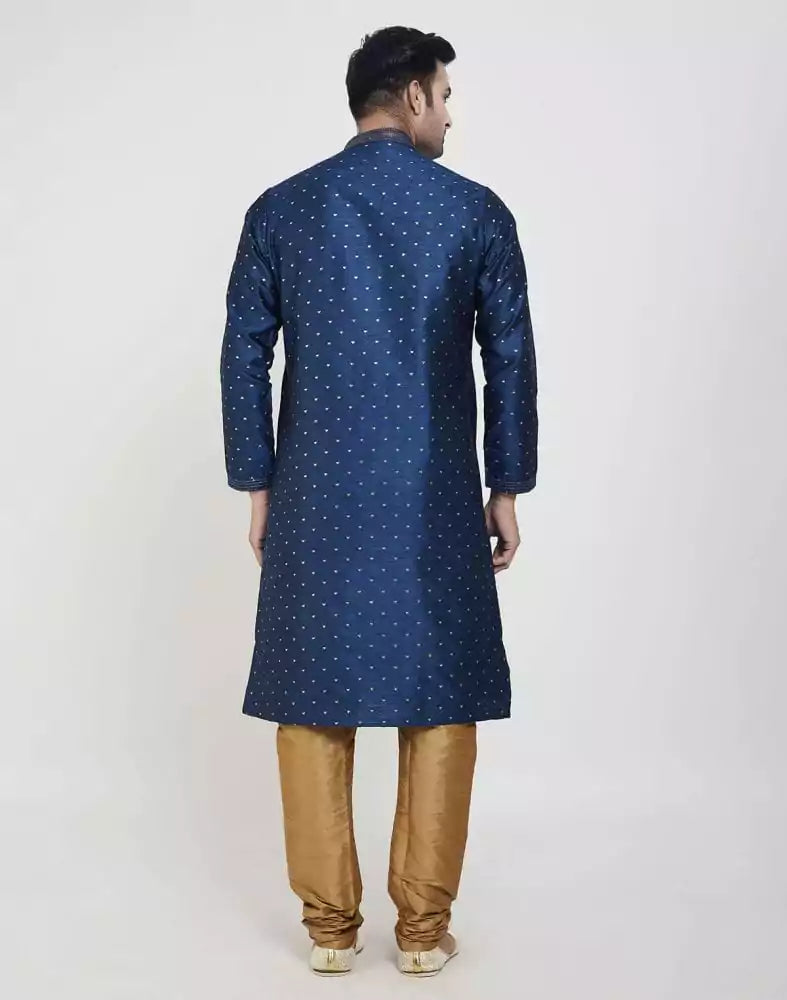 Navy Blue Self Highlighted Brocade Design Kurta Pajama Set
