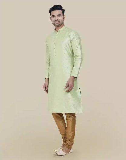 Pista Green Self Highlighted Brocade Design Kurta Pajama Set