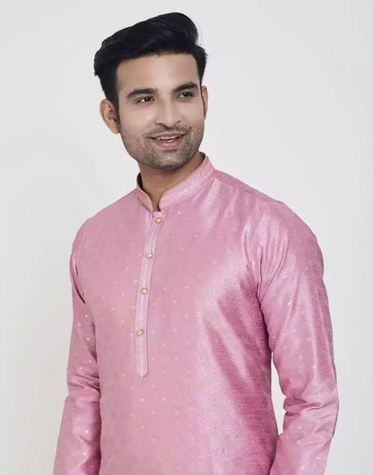 Pink Self Highlighted Brocade Design Kurta Pajama Set