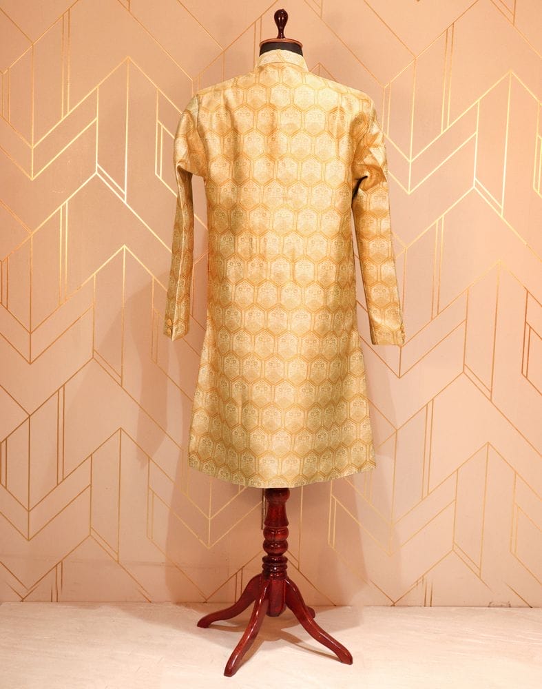 Mustard Floral Weave Raw Silk Kurta Jacket Set