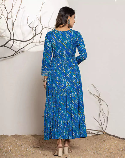 Dark Blue Yoke Design Rayon Party Wear Kurti