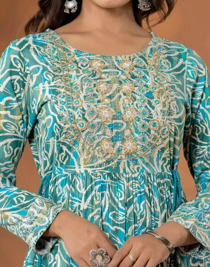 Elegant Rama Green Coloured Rayon Kurti