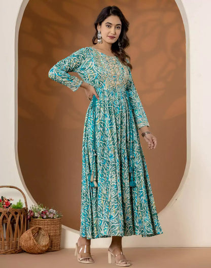 Elegant Rama Green Coloured Rayon Kurti