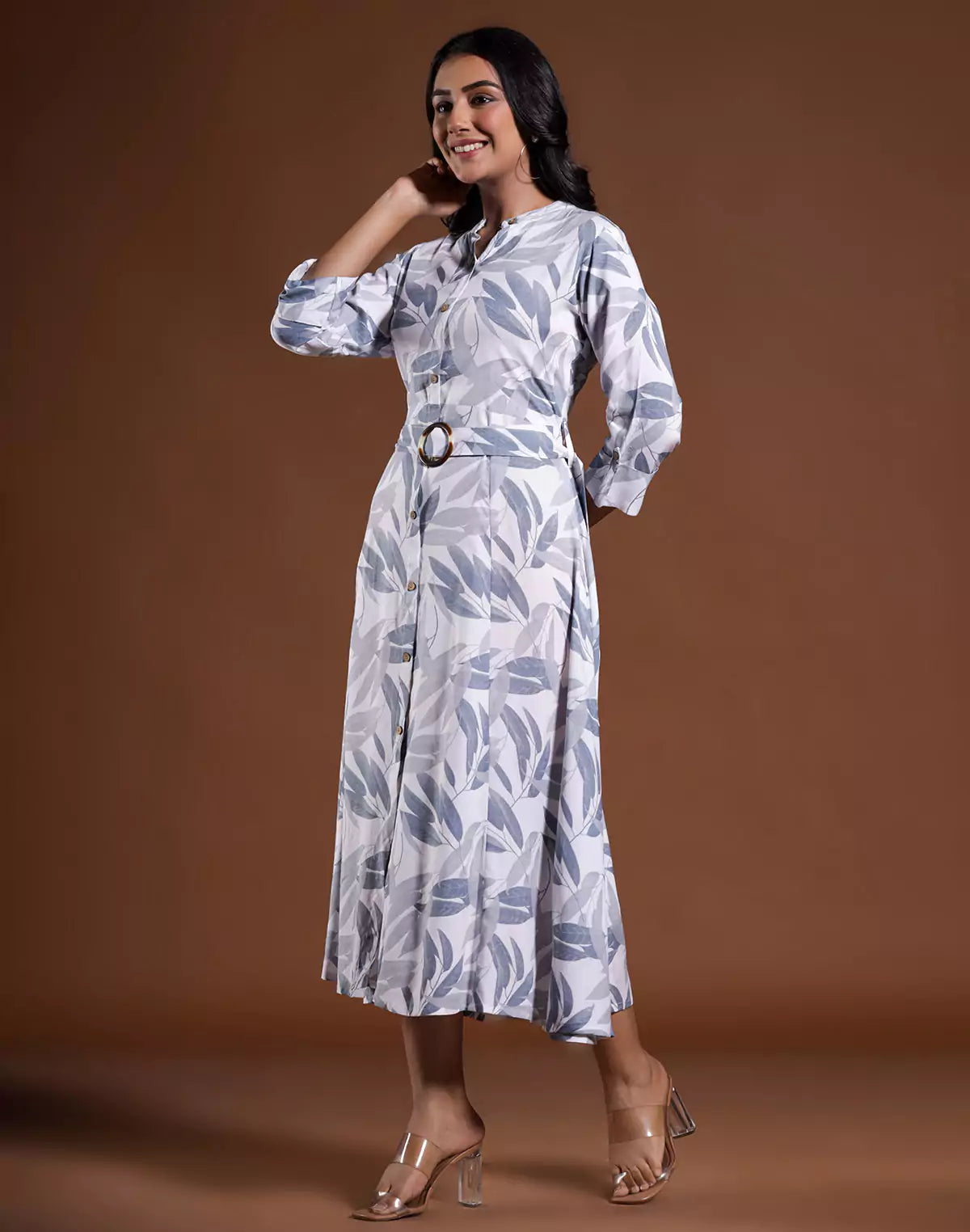 Light Grey Cotton Silk Flared Kurti With Belt