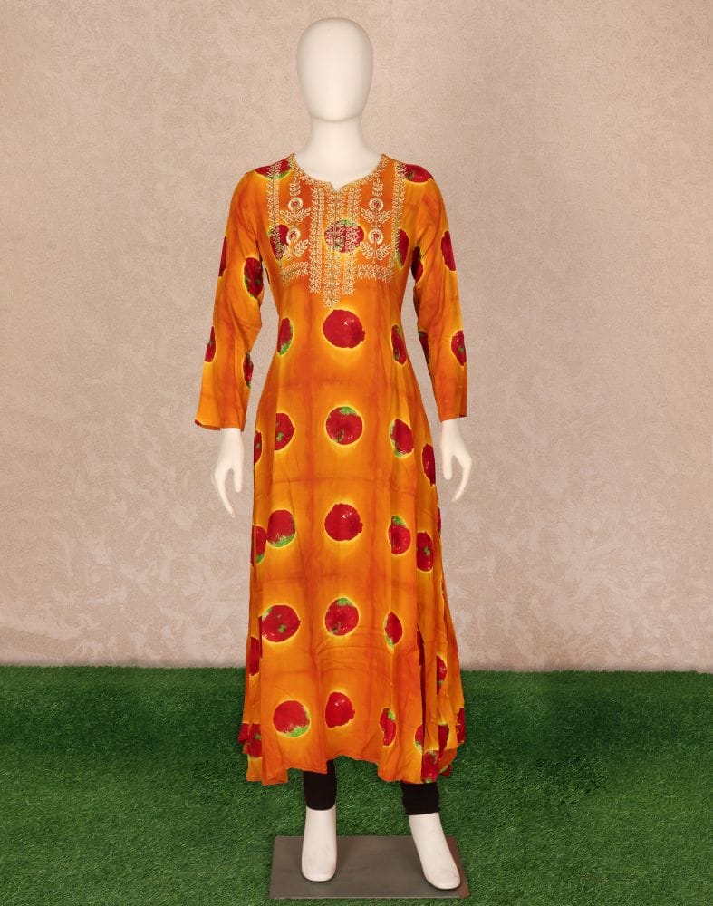 Mustard Floral Beads work Rayon Kurti