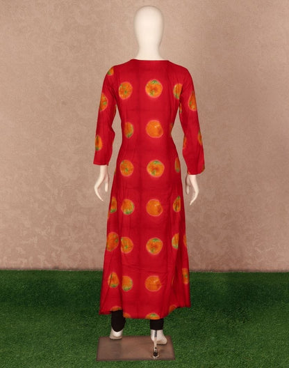 Red Floral Beads work Rayon Kurti