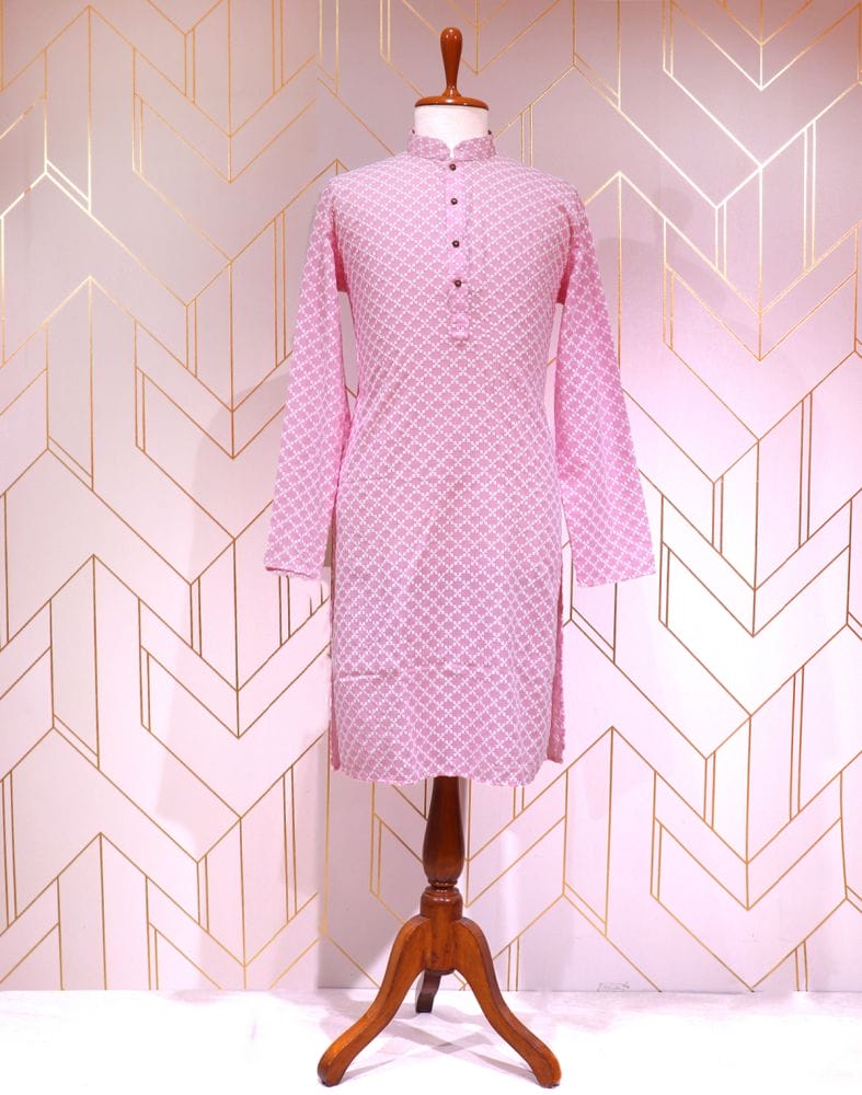 Pink Floral Cotton Silk Kurta Pyjama Set