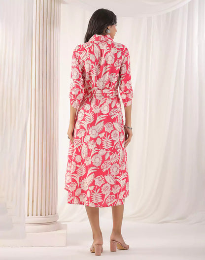 Floral Design Soft Silk Peach Coloured Kurti With Belt