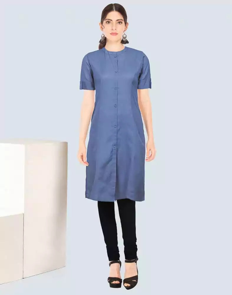 Light Blue Cotton Plain Kurti