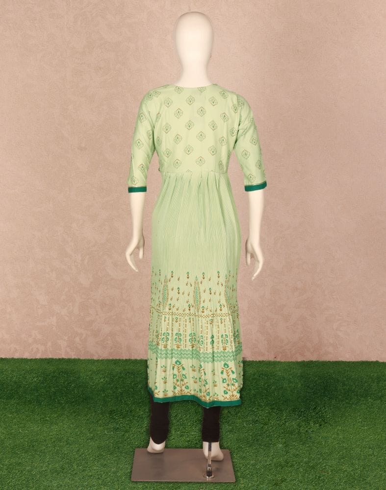 Light Green Floral Print Cotton Silk Kurti