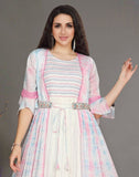 Multi Color Graphic Print Chiffon Kurti with Shrug