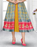 Mustard Ikat Print Cotton Silk Kurti with Shrug