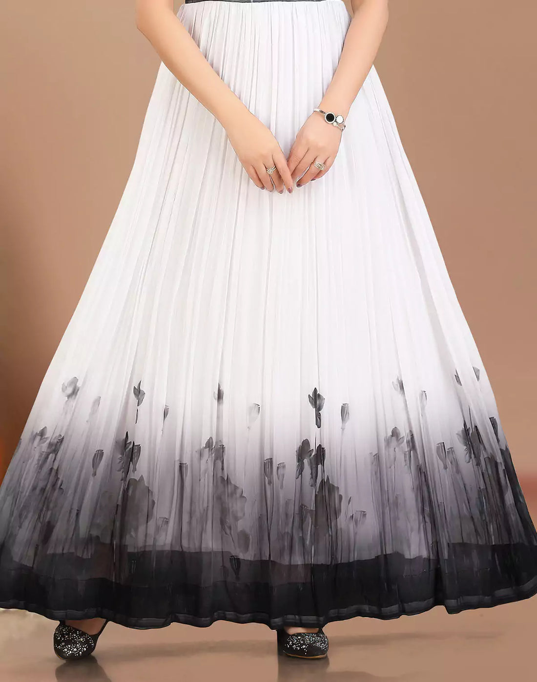 White Georgette Anarkali Full Flared Long Kurti