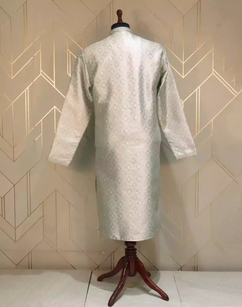 Grey Floral Weave Jacquard Kurta Pyjama Set