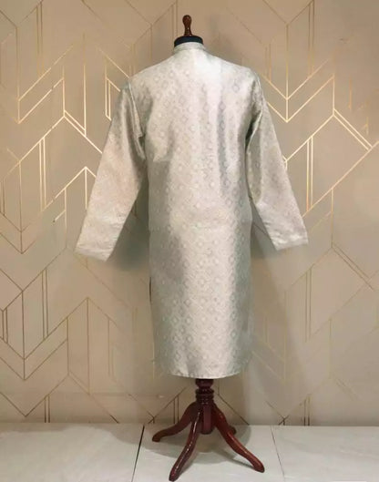 Grey Floral Weave Jacquard Kurta Pyjama Set