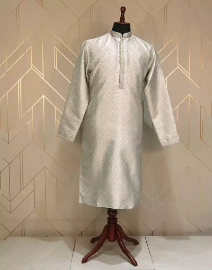 Grey Floral Weave Jacquard Kurta Pyjama Set