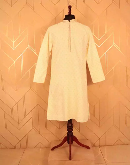 Cream colour Butta design Raw Silk Kurta Pyjama Set