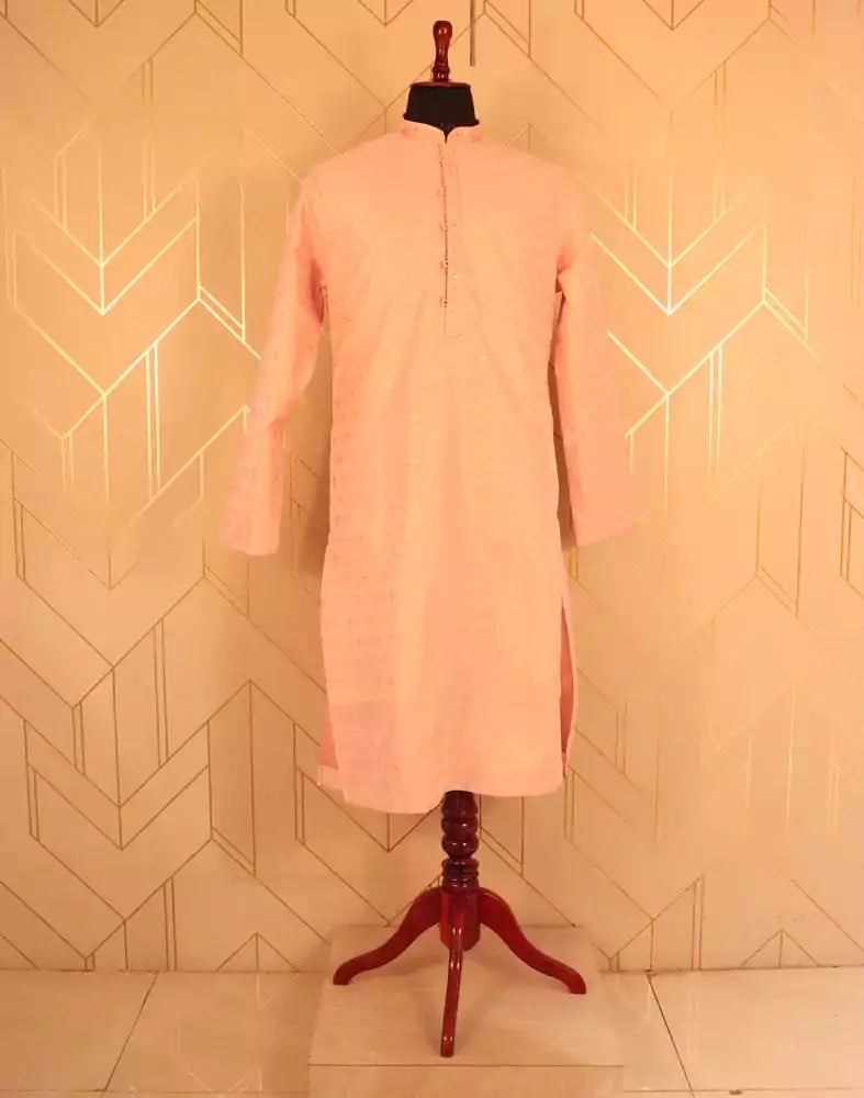 Peach Floral Butta Raw Silk Kurta Pyjama Set