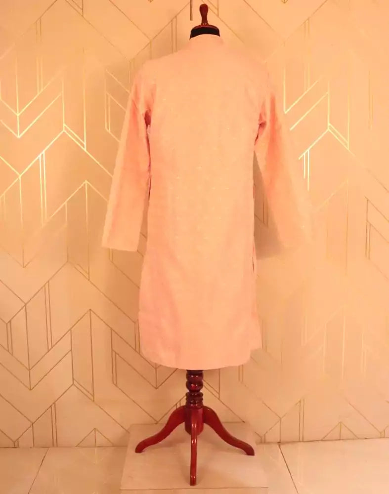 Peach Floral Butta Raw Silk Kurta Pyjama Set