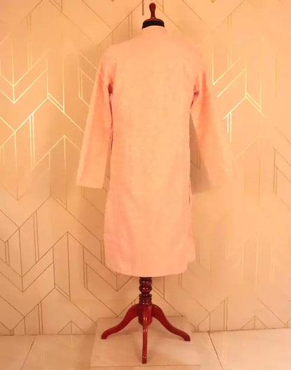 Peach Floral Butta Raw Silk Kurta Pyjama Set