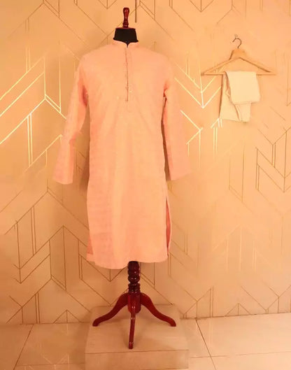 Peach Floral Butta Raw Silk Kurta Pyjama Set