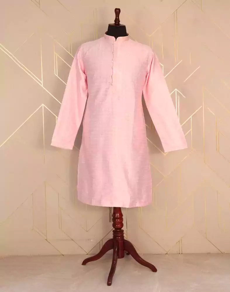 Pink Colour Self Design Jacquard Weave Kurta Pyjama Set