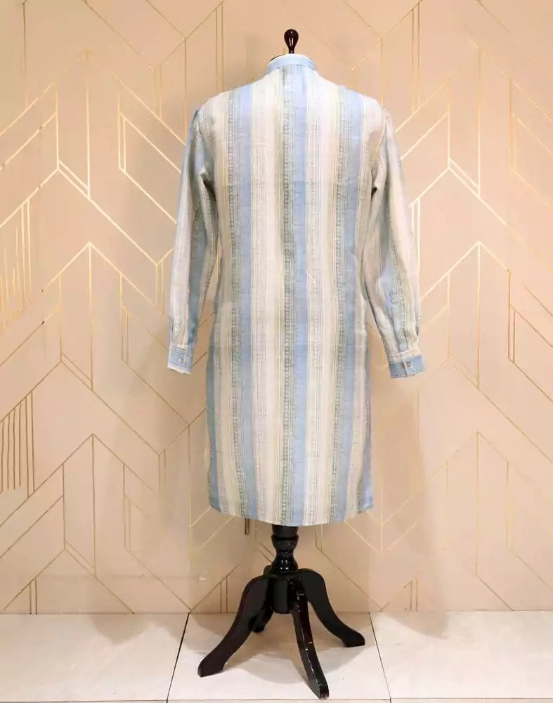 Sky Blue Coloured Cotton Kurta Pyjama Set