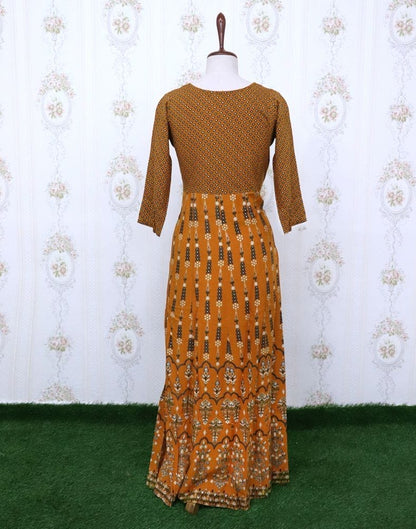 Mustard Floral Rayon Embroidery Kurti