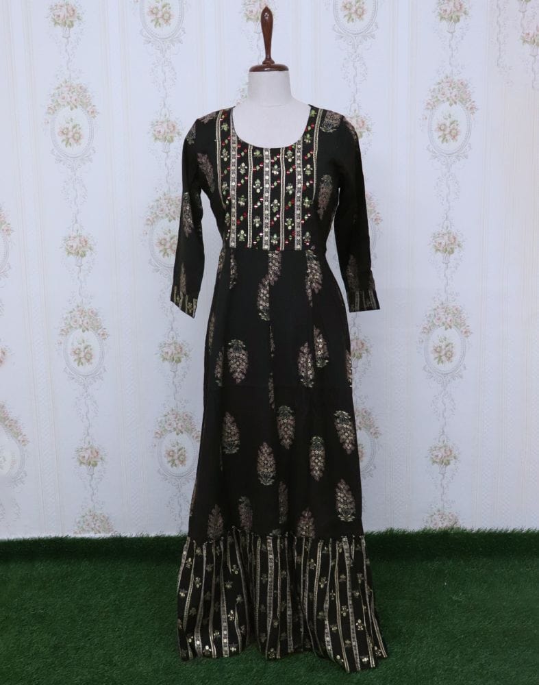 Black Colour Cotton Fabric Mirror work Kurti