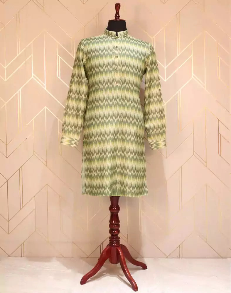 Pista Green Graphic Glaxo Cotton Printed Kurta Pyjama Set