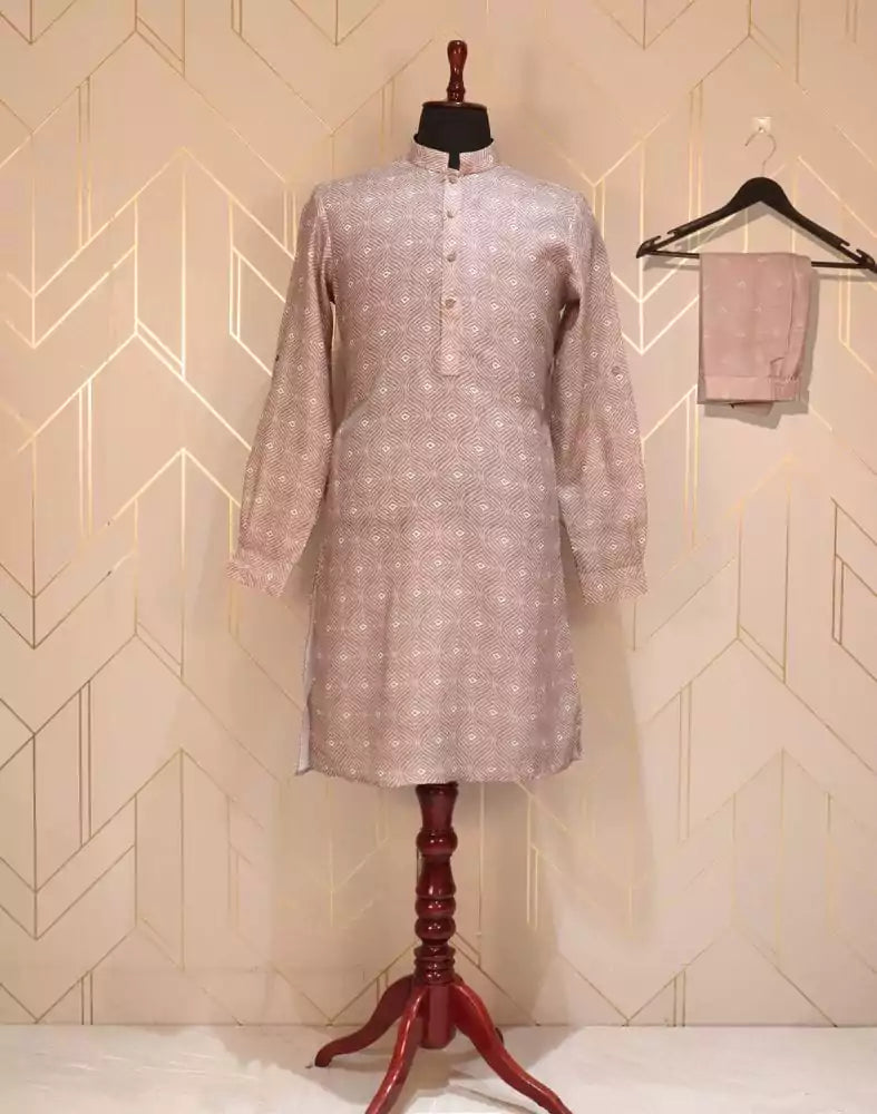 Brown Geometric Glaxo Cotton Printed Kurta Pyjama Set