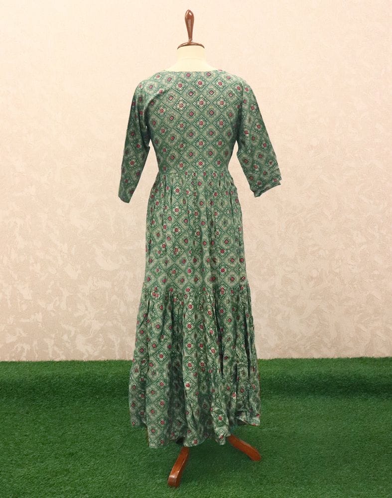 Green Geometric Mirror work Silk Kurti