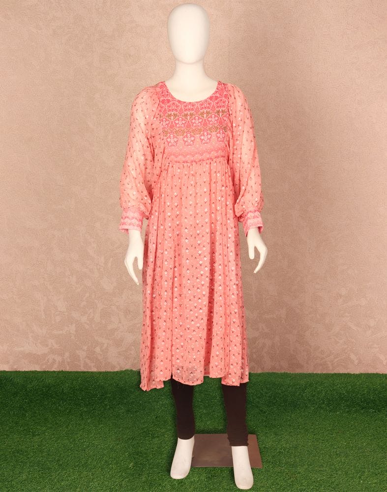 Peach Floral Print Georgette Kurti