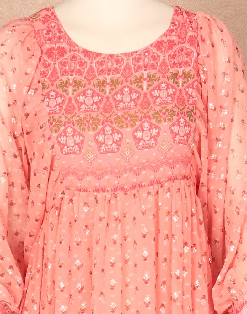 Peach Floral Print Georgette Kurti