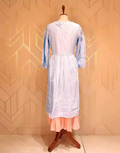 Light Blue Striped Thread Work Cotton Kurti