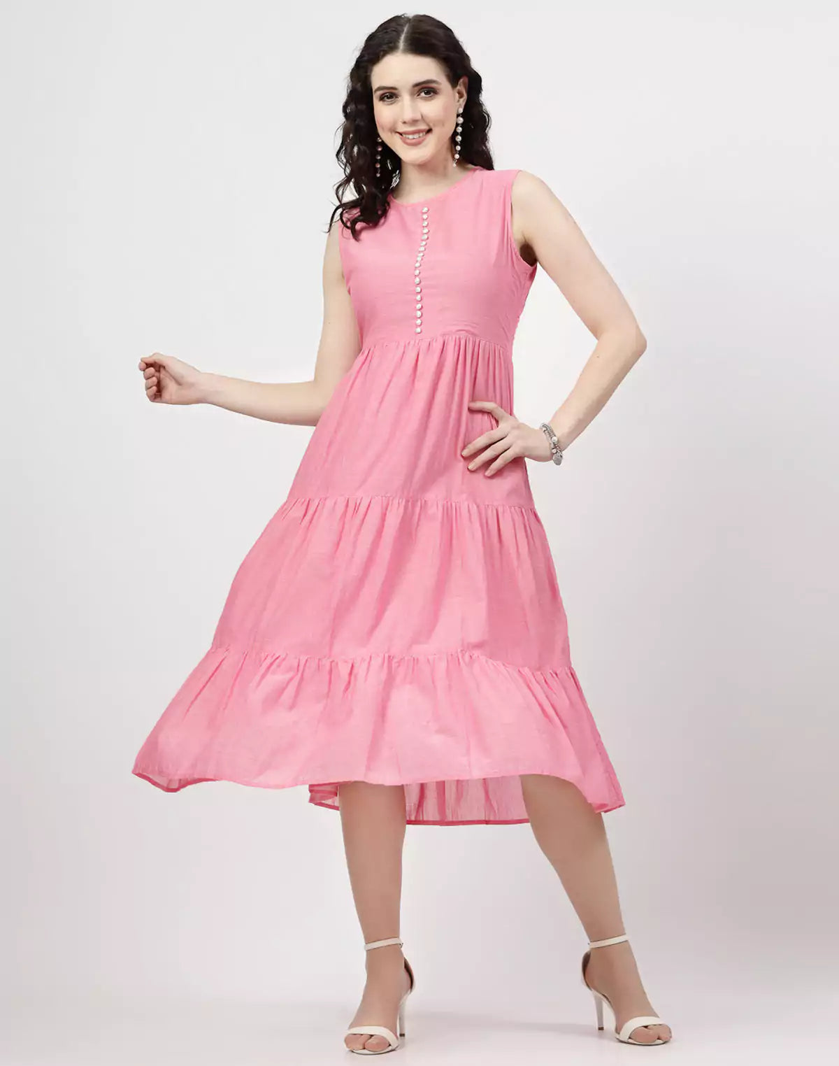 Light Pink Cotton Party Wear Dress with Shrug RS Brothers Light Pink Cotton Party Wear Dress with Shrug RS Brothers