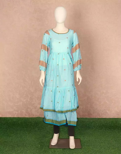 Sky Blue Geometric Pattern Cotton Kurti