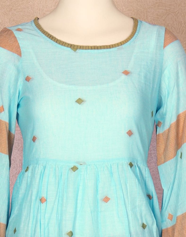 Sky Blue Geometric Pattern Cotton Kurti