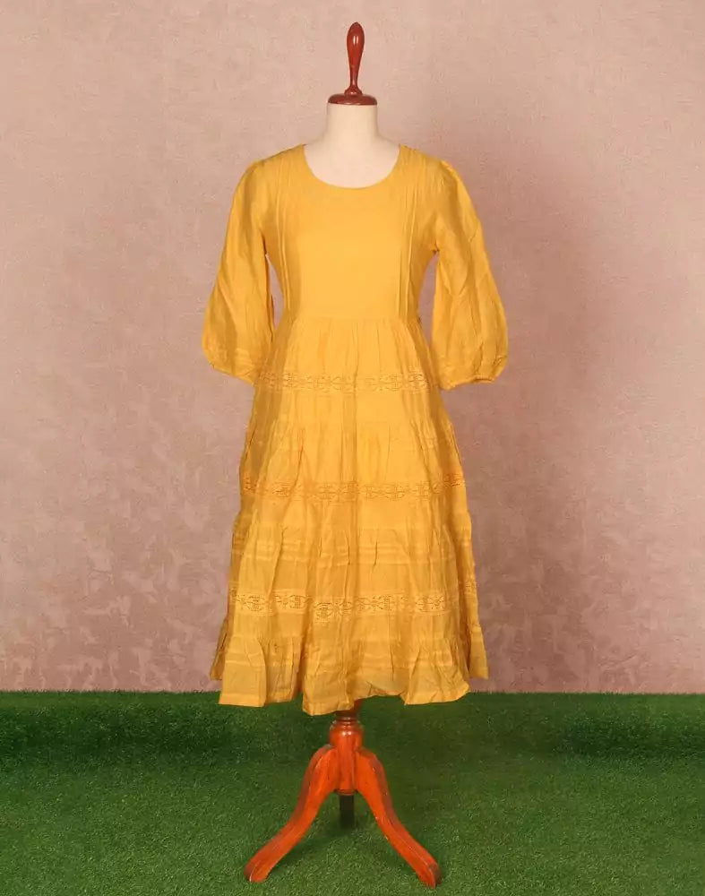 Mustard Coloured Plain Cotton Kurti