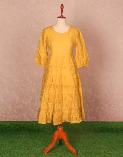 Mustard Coloured Plain Cotton Kurti