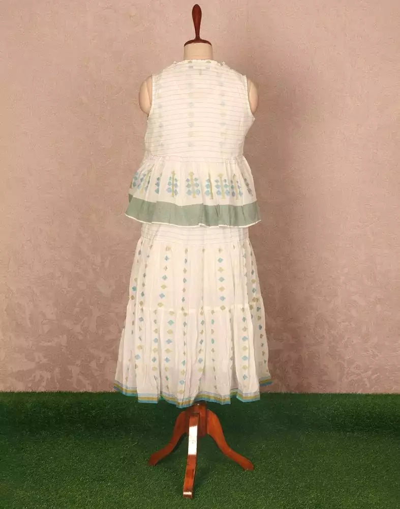 White Geometric Weave Cotton Kurti