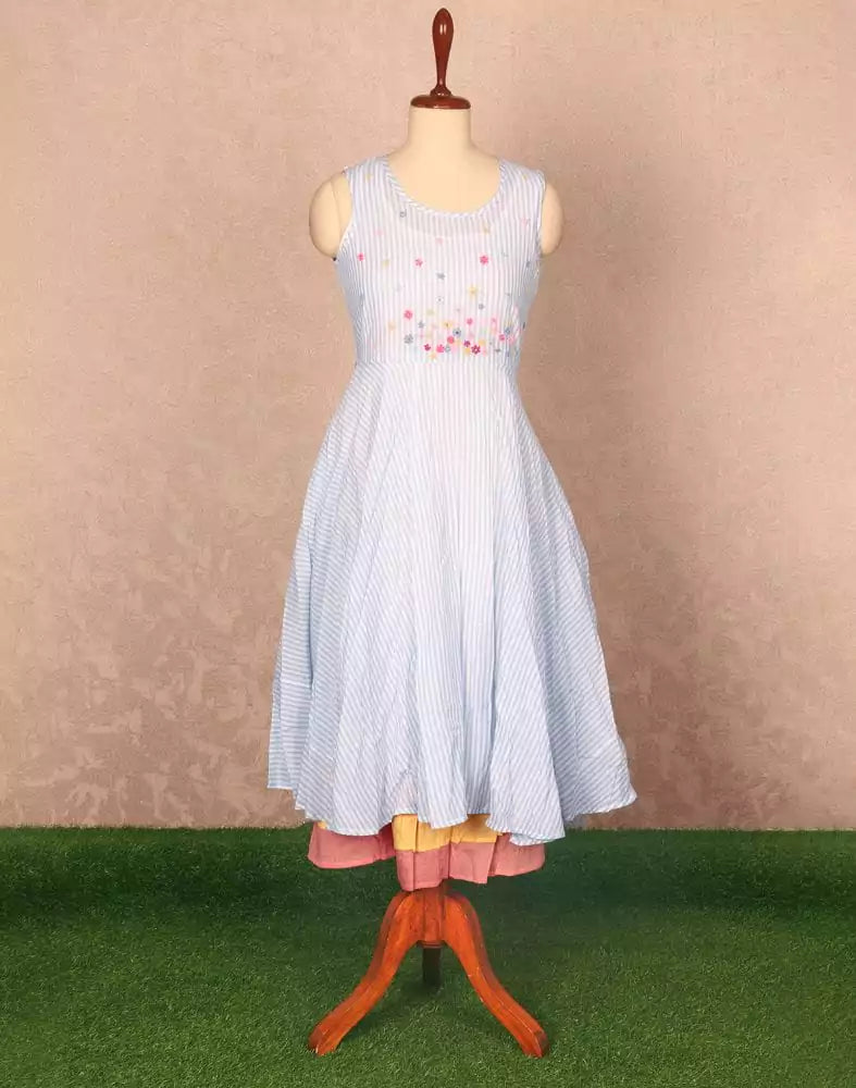 Light Blue Stripes Print Cotton Kurti