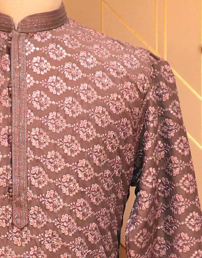 Light Pink Floral Chikankari Work Lucknowi Kurta Pyjama Set