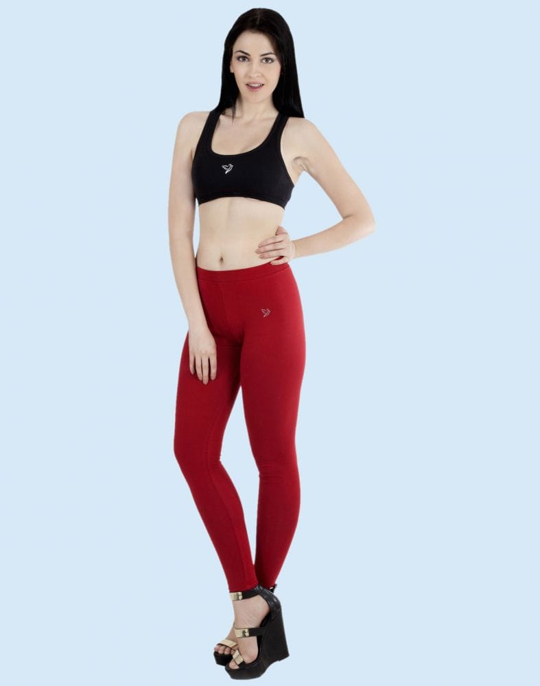 Twin Birds La burgundy Cotton Lycra Pencil Cut Women Legging