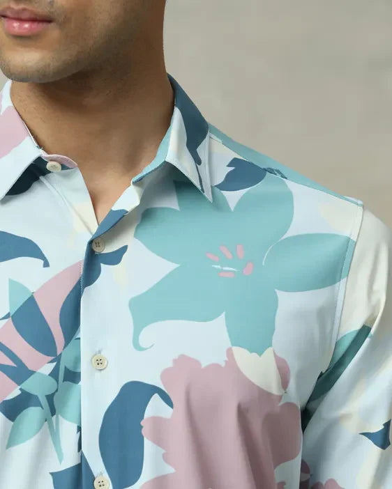 Stylish Light Blue Imported Stretch Nylon Full Sleeve Shirt
